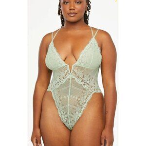 New Savage Fenty Deco Glass Lace Teddy Womens 1X Sage Green Mist